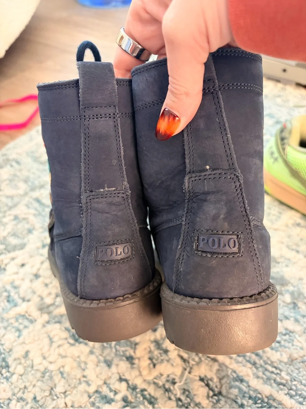 Ralph Lauren Polo Bear Ranger HI II Boy Boots Navy Suede Mallet Bear Size 4